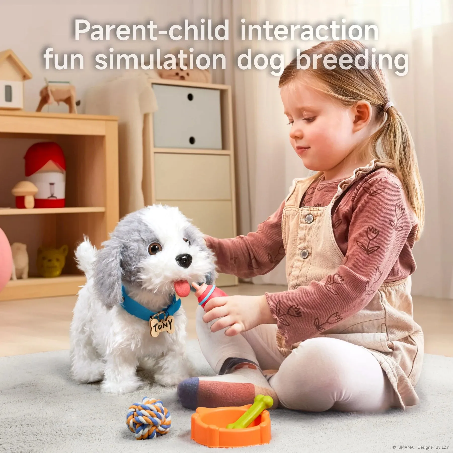 Walking dog toys, remoted & voice control electronic plush pet dog puppy walk bark sing lick, interactive realistic dog toy set for toddler kids 3 Years 