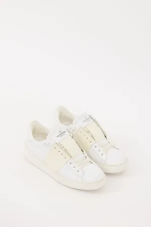 White & Cream Leather Open Band Sneaker