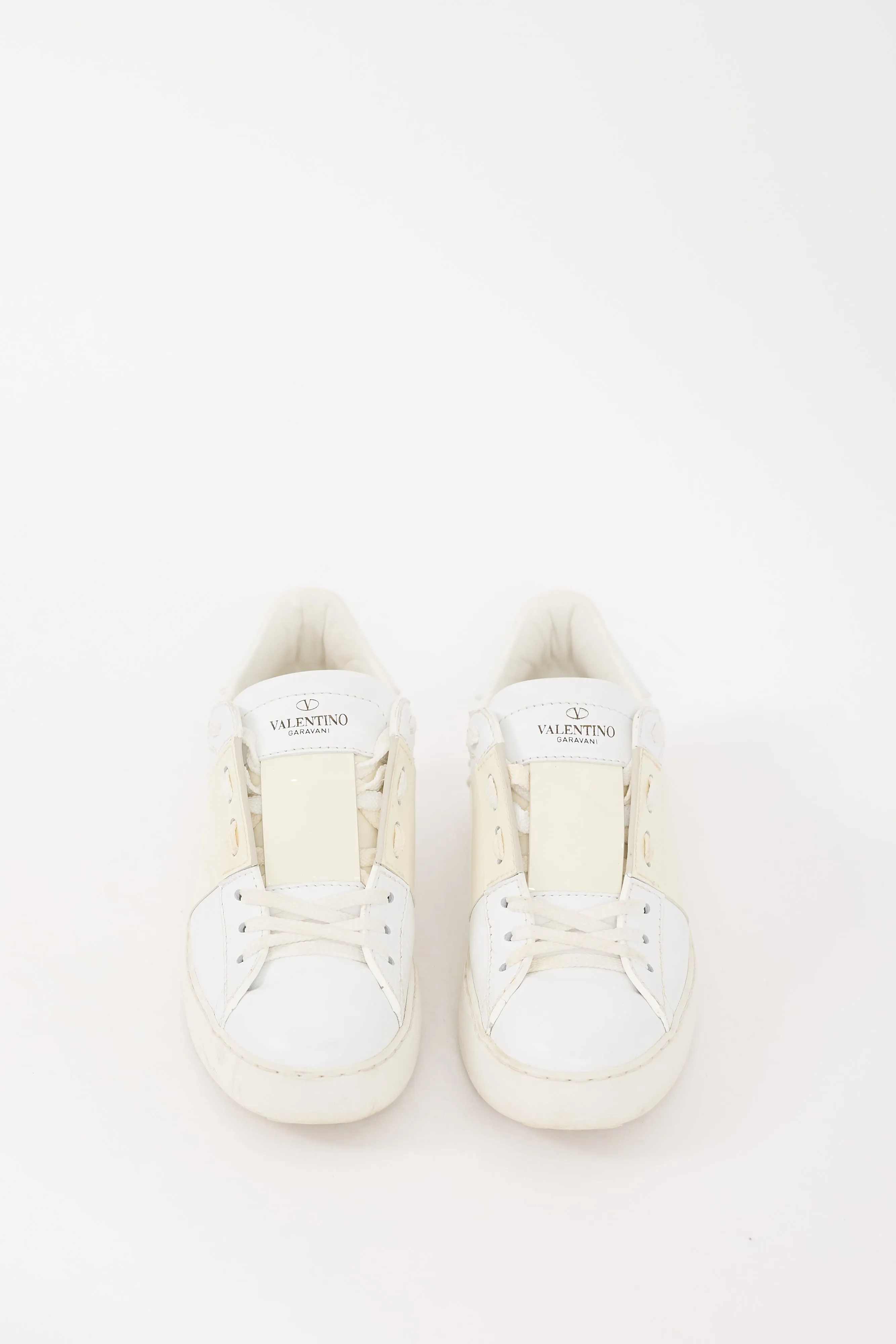 White & Cream Leather Open Band Sneaker