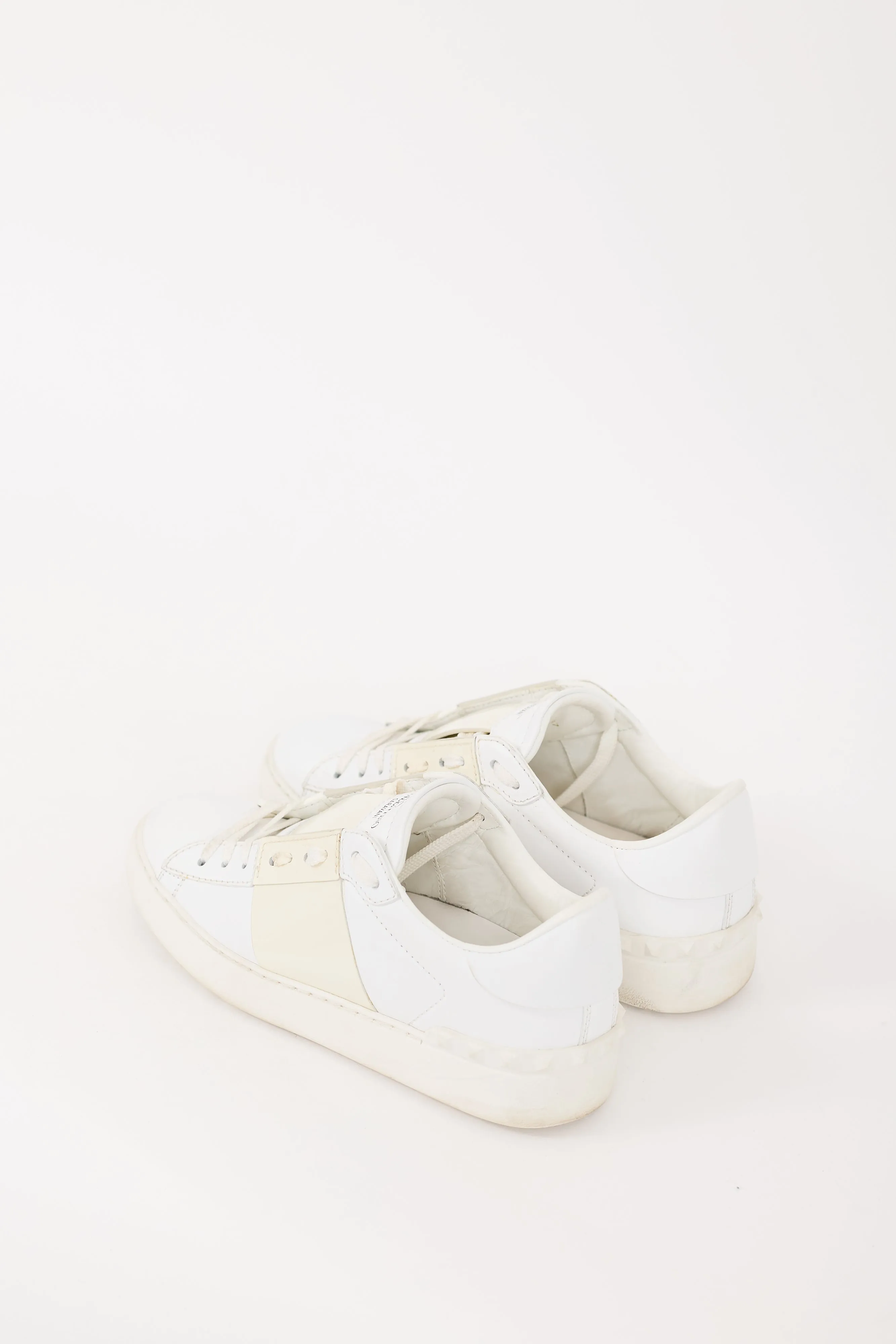 White & Cream Leather Open Band Sneaker