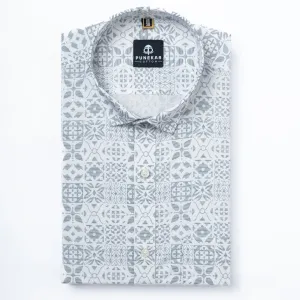 White Color Moroccan Printed Shirt For Men