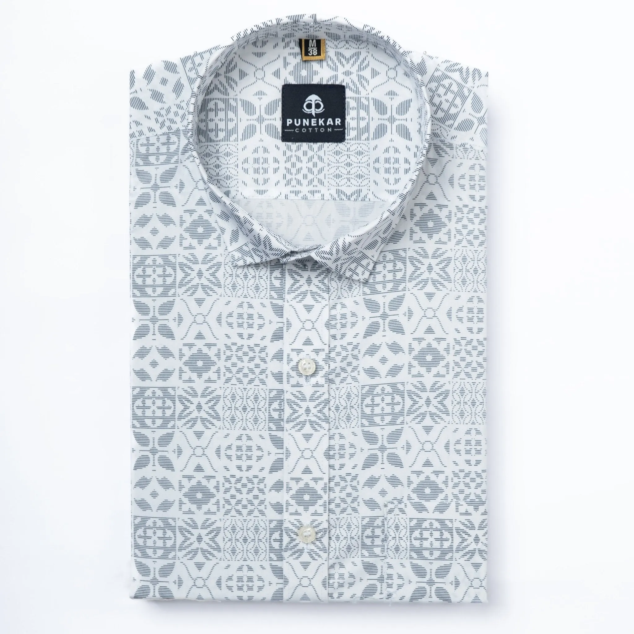 White Color Moroccan Printed Shirt For Men