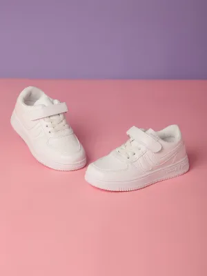 White PU Stylish Velcro Sneakers For Kids-Unisex (TC-RS3619-WHT)