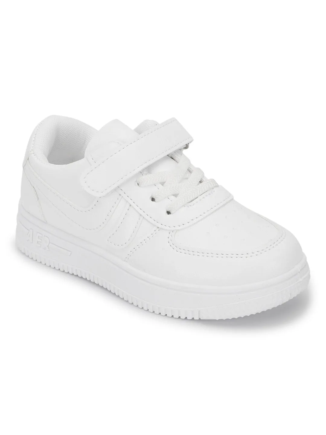 White PU Stylish Velcro Sneakers For Kids-Unisex (TC-RS3619-WHT)