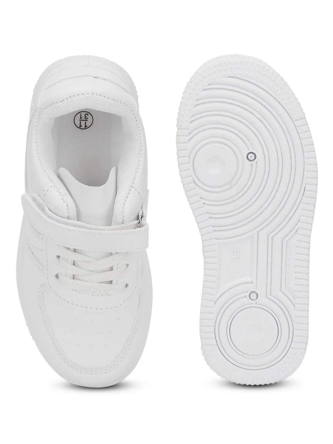 White PU Stylish Velcro Sneakers For Kids-Unisex (TC-RS3619-WHT)