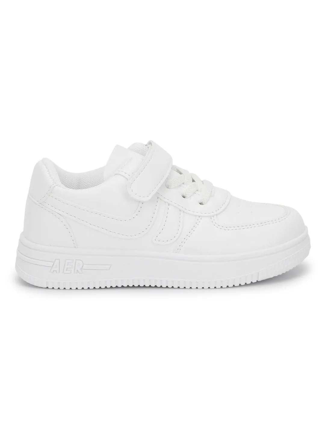 White PU Stylish Velcro Sneakers For Kids-Unisex (TC-RS3619-WHT)