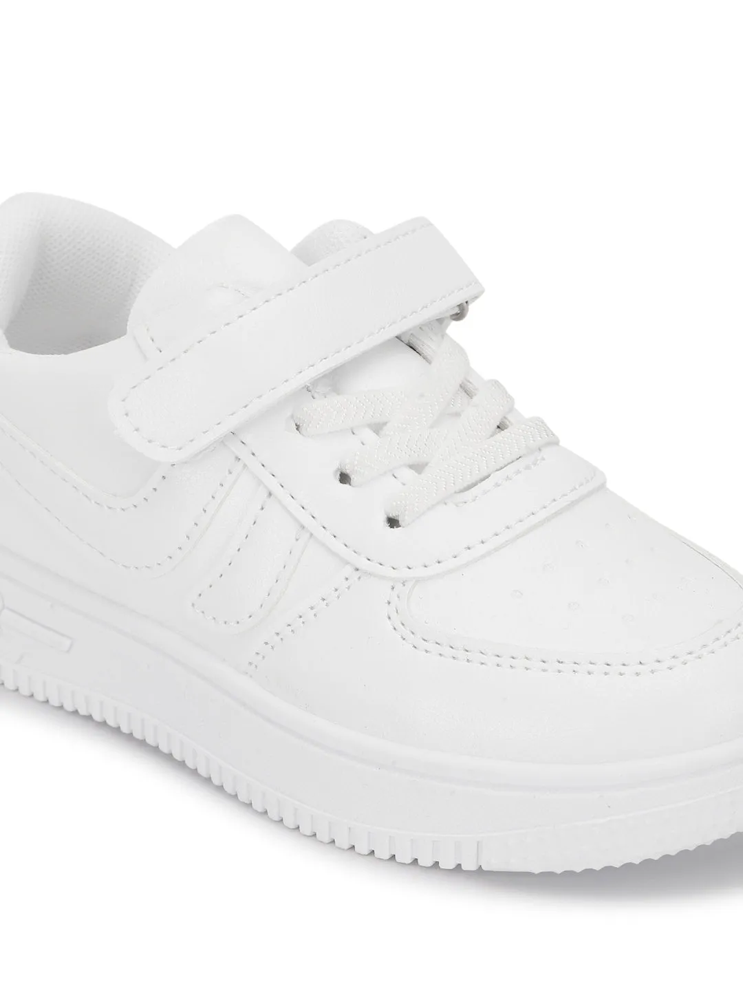 White PU Stylish Velcro Sneakers For Kids-Unisex (TC-RS3619-WHT)