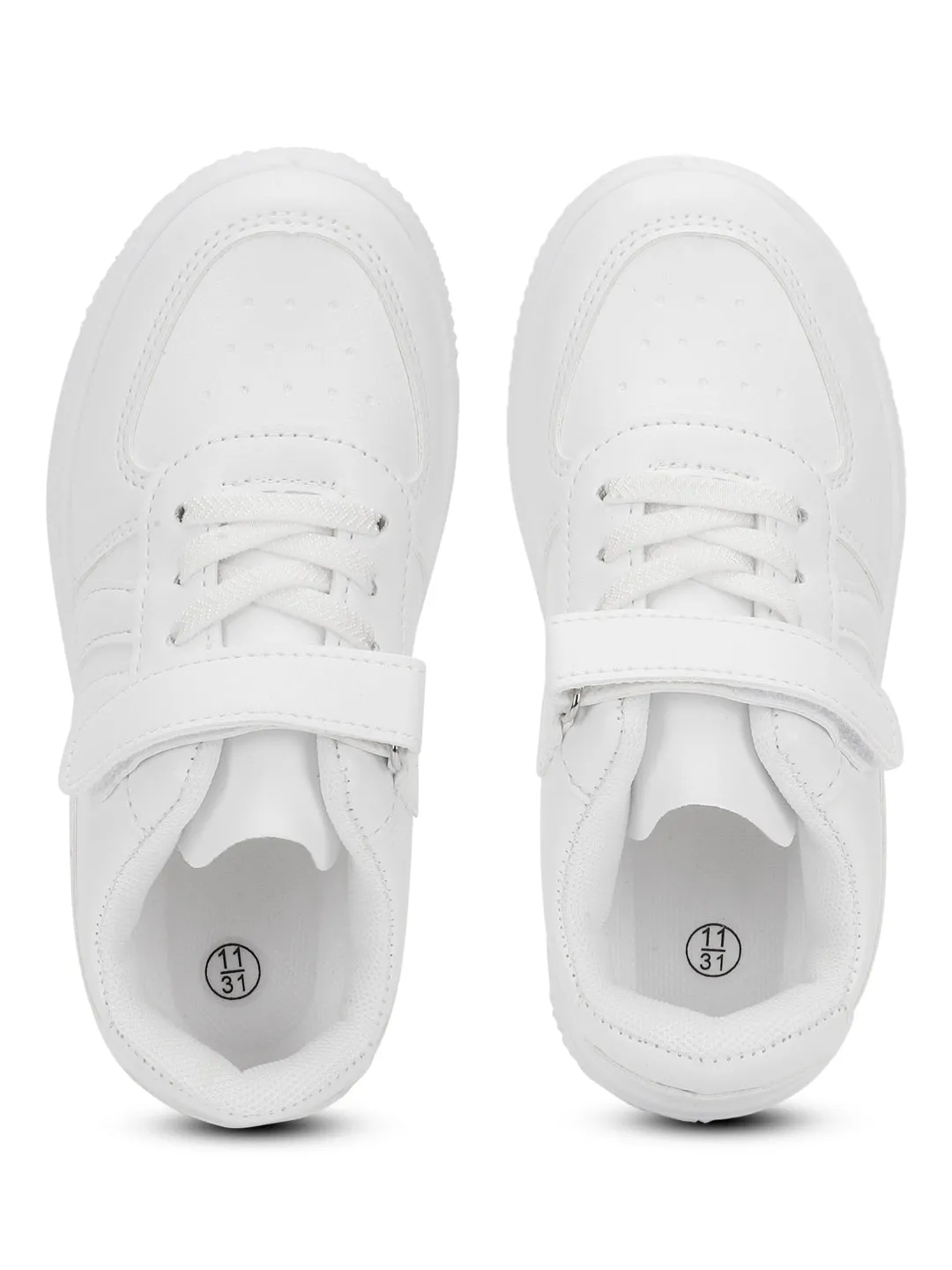 White PU Stylish Velcro Sneakers For Kids-Unisex (TC-RS3619-WHT)