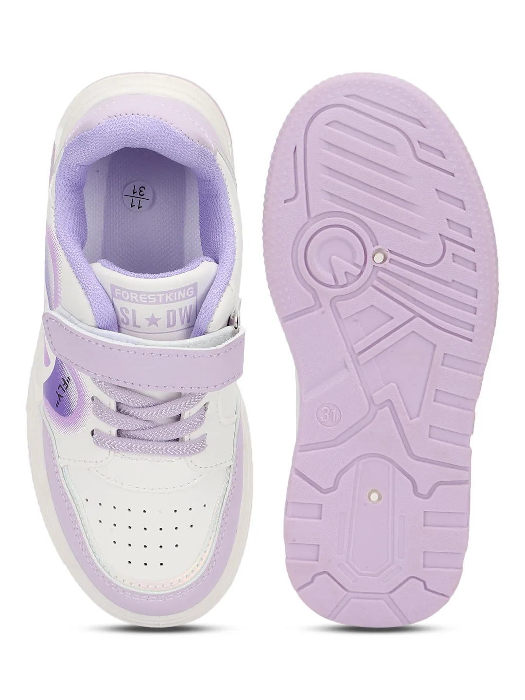 White Purple PU Stylish Velcro Sneakers For Kids-Unisex (TC-RS3649-B-WHTPUR)