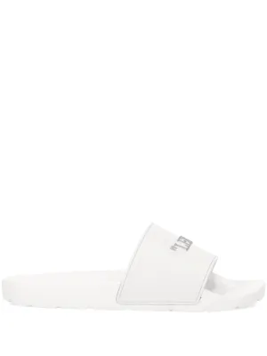 White Slip-On Flat Shoes with Strap