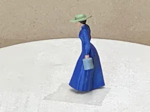 Woman Walk Long Dress Hat Buckets