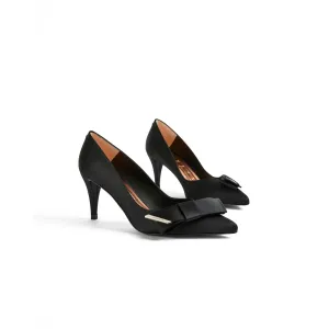 Women Affra-Satin Bow Mid Heel Court - Black