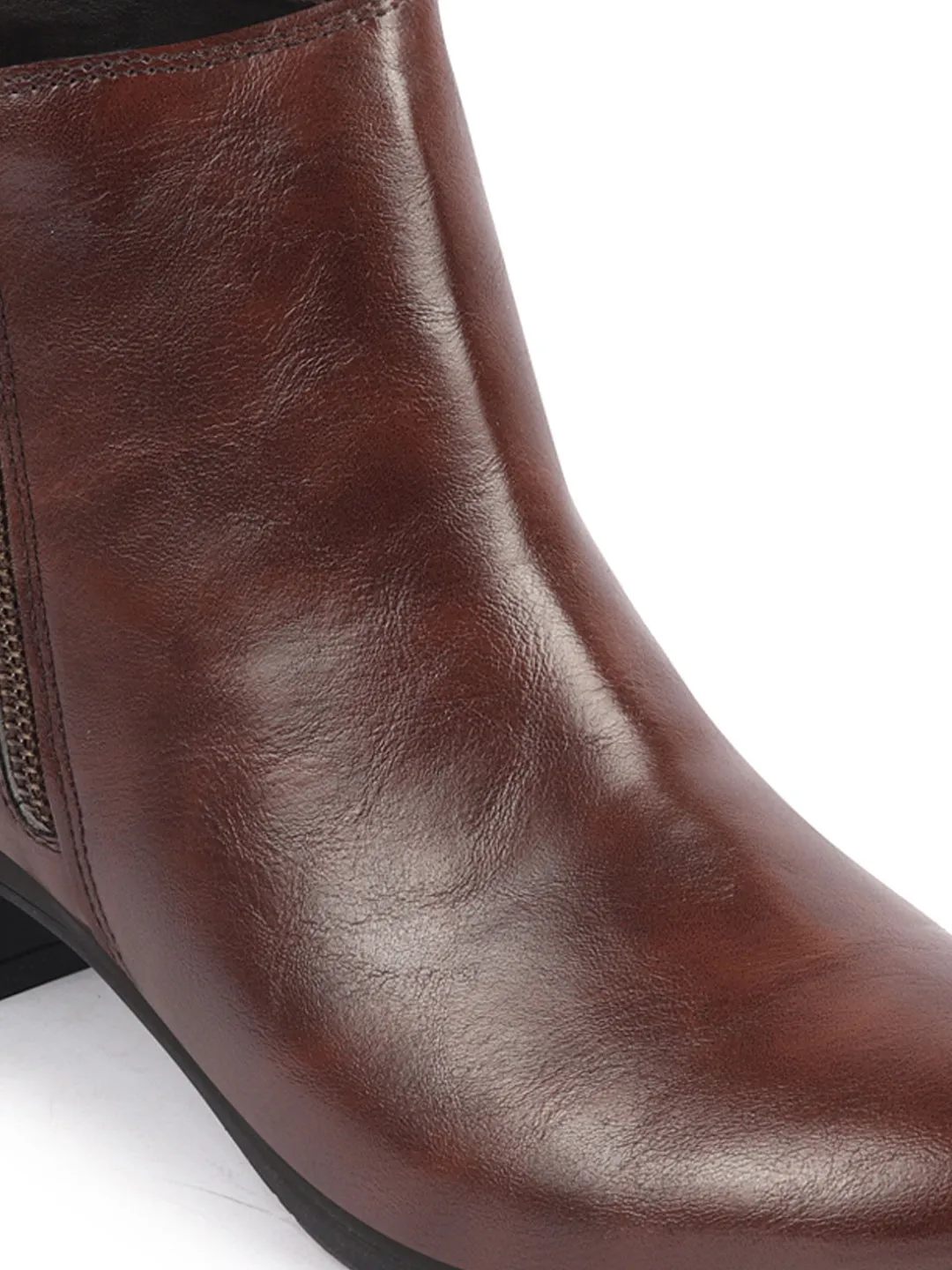 Women Brown Mid Top Flared Heel Side Zipper Winter Classic Boots