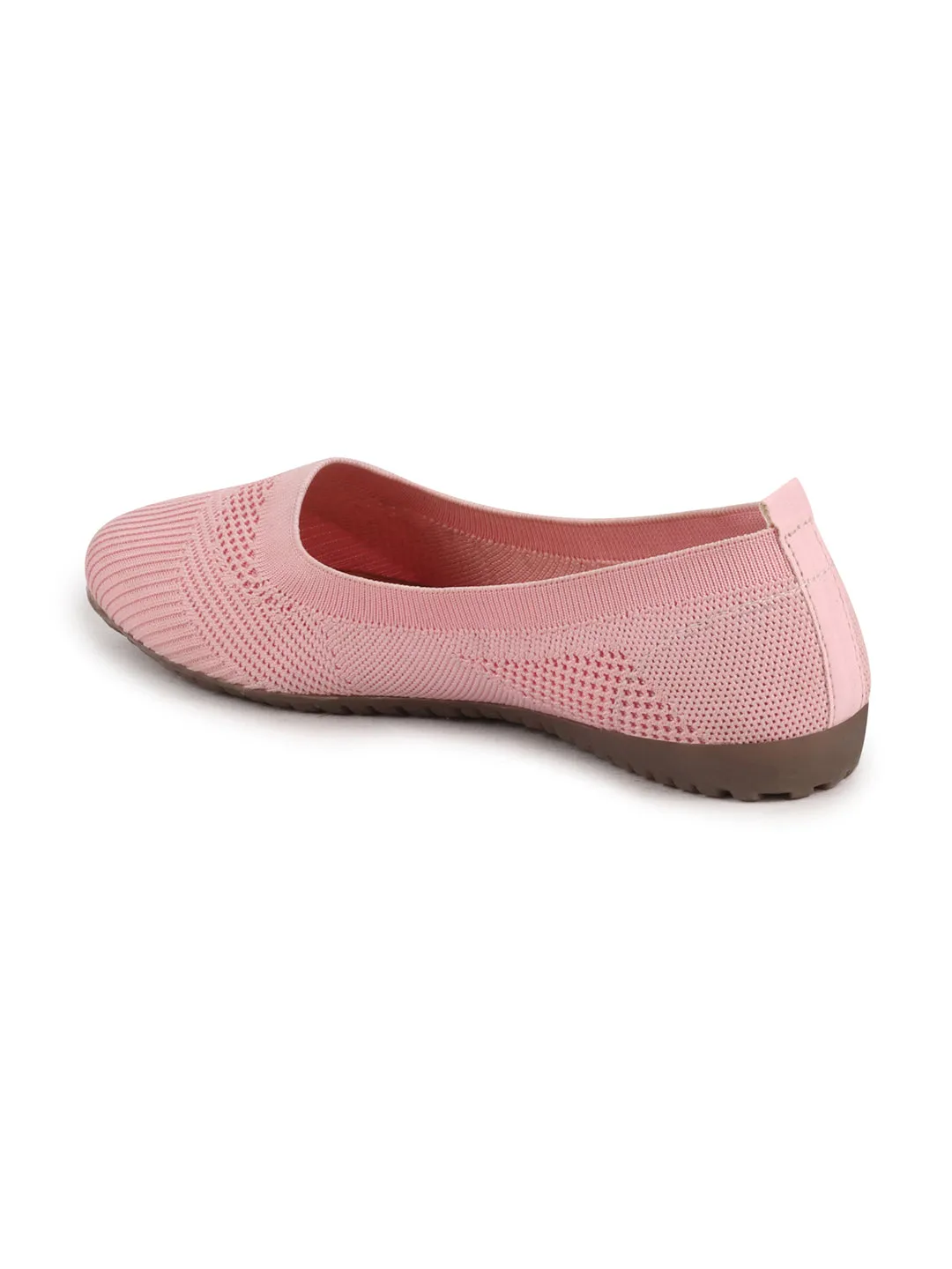 Women Nude Pink Athleisure Active Wear Knitted Soft Fabric Slip On Flat Ballerina Shoes For Walking