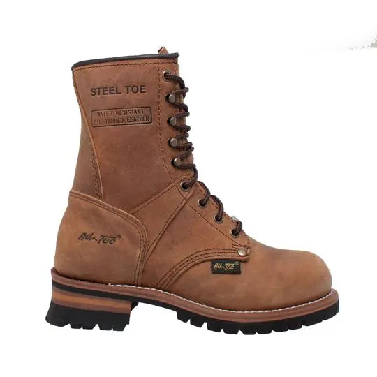 Women's 9" Brown Steel Toe Logger Leather Boots