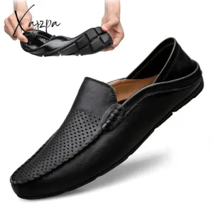 Xajzpa - Italian Mens Shoes Casual Luxury Brand Summer Men Loafers Genuine Leather Moccasins Light Breathable Slip on Boat Shoes