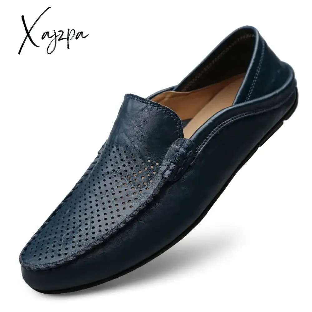 Xajzpa - Italian Mens Shoes Casual Luxury Brand Summer Men Loafers Genuine Leather Moccasins Light Breathable Slip on Boat Shoes