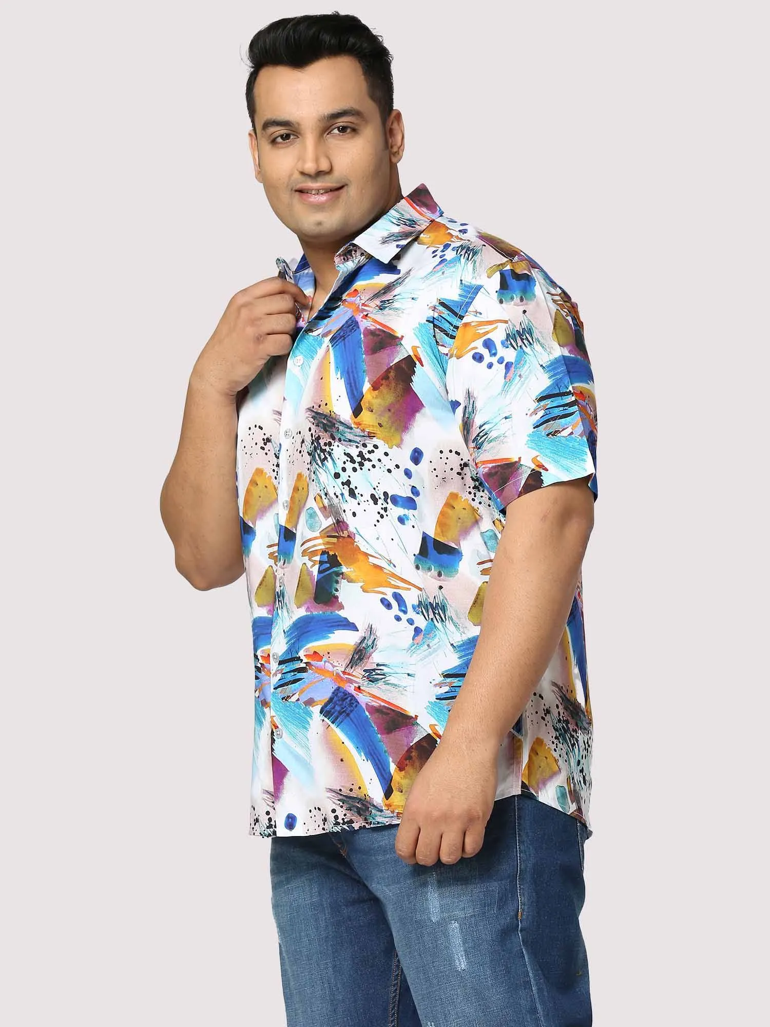 Yacht Digital Printed Half Shirt Men's Plus Size